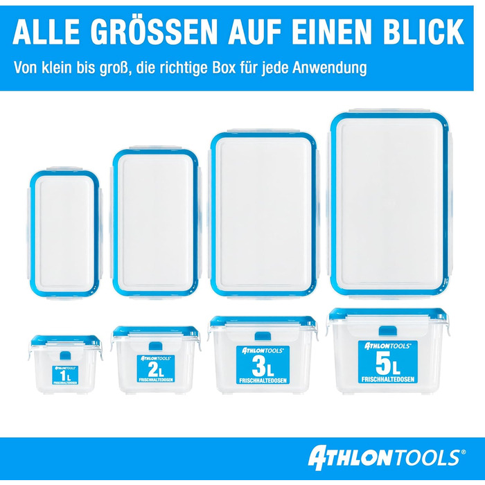Набір з 4 контейнерів для зберігання продуктів 3 л з кришками ATHLON TOOLS