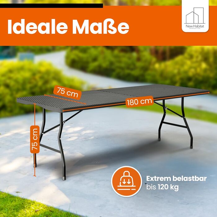 Складаний стіл для кемпінгу 180 х 75 см чорний NewHabitat