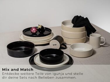Набір керамічного посуду igunja, набір мисок та тарілок 12 предметів на 4 особи Високоякісний, 100 ручної роботи, набір посуду з реактивною глазур&39ю, матовий зовні, глянцевий всередині (бежевий, миски XL)