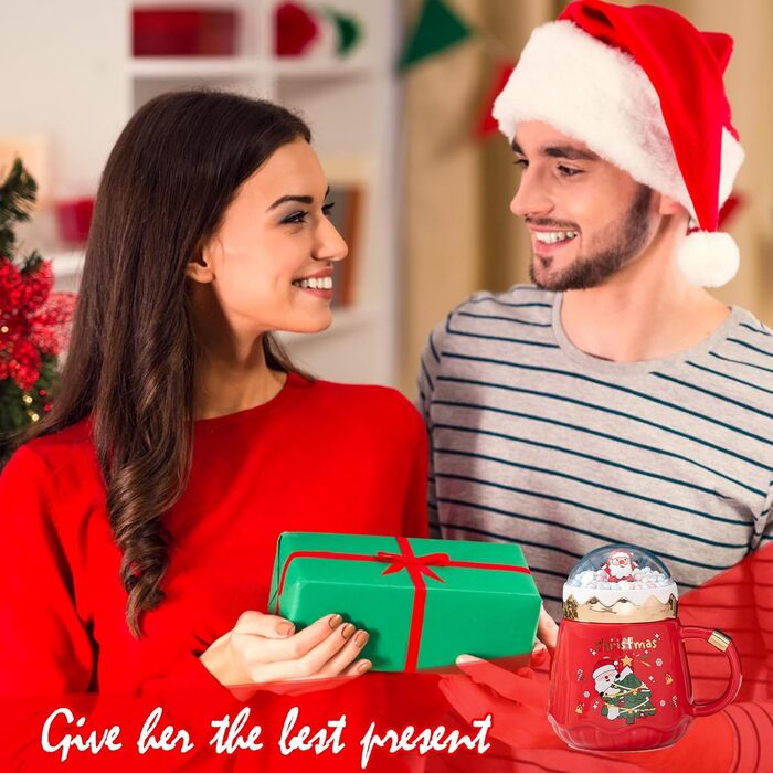 Різдвяний кавовий кухоль 420 мл з декоративною кришкою та ложкою, червоний TSLBW