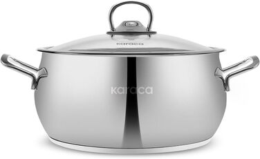 Набір індукційного посуду преміум-класу Karaca Emirgan з 8 предметів, сріблясто-червоний, міцний набір індукційного посуду, підходить для всіх типів плит, скляна кришка, каструлі та сковорідки, які можна мити в посудомийній машині (13 предметів - срібляст