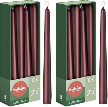 Набір з 16 конічних свічок 2,4 x 24,5 см, 2 упаковки по 8 шт, бордовий Essentials Bolsius