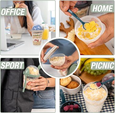 Стаканчики для йогурту з пластівців EYNEL на ходу з кришкою та ложкою, багаторазові пластикові парфе, молочний сніданок, хрусткі пластівці, вівсянка, смузі, перекус, чаша (набір 4 кольорів з ручкою)