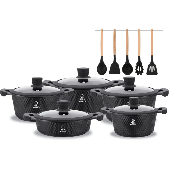 Набір посуду 15 предметів чорний PW PELA WELLE