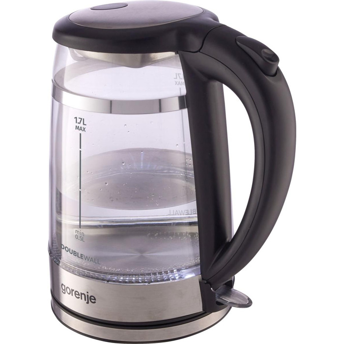 Gorenje Электрочайник 1.7л, 2,200 Вт, strix контроль, стекло, черный
