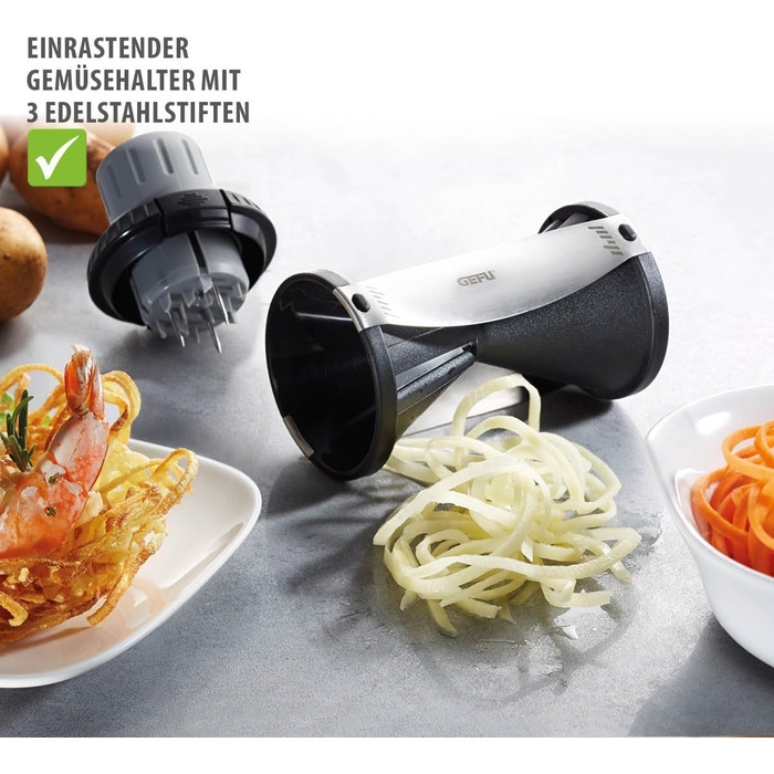 Набір кухонних помічників спіральний різак GEFU SPIRELLI та ніж для овочів SENSO - Спіральний різак для приготування овочевих спагетті та цудлів (Spirelli 2.0 та ніж)