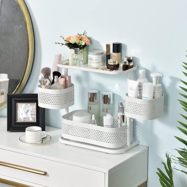 Стойка для специй APEXCHASER, 3-уровневый вращающийся держатель для специй, вращающийся на 360 хранилище для специй, металлический кухонный органайзер для бутылки специй, банки для специй 35 * 19 * 37,5 см (высокий, белый)