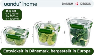 Набір банок для зберігання uandu Lock & Fresh з 16 упаковок, контейнери для зберігання харчових продуктів з кришками для харчових продуктів, мікрохвильова піч і морозильна камера, банки для зберігання з кришками, ящик для зберігання кухня, банки для збері