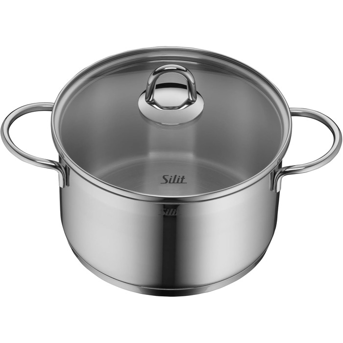 Набір посуду для індукції, 7 предметів каструлі зі скляними кришками, сковорода з лопаткою, полірована нержавіюча сталь. Підходить для всіх типів плит, без внутрішньої розмітки.