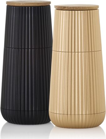 В рельефном дизайне, черно-белый, с керамической шлифовальной машиной CeraCut (черный, золотой), 150 Set Pepper and Salt Mill Scape