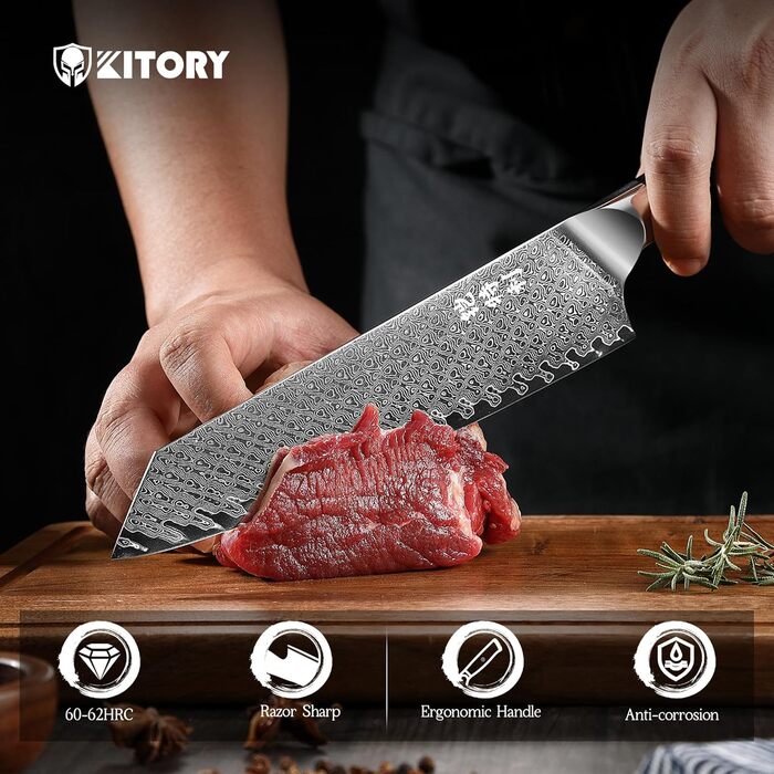 Японський кухарський ніж 67 Layers Damascus Steel Blade VG10 Steel Kuhon Knife with Pakkawood Handle, 20cm Pro