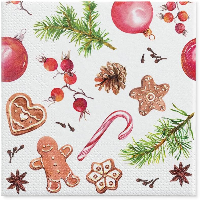 Серветки 3-шарові (33 x 33 см) 20 шт. Різнокольорові паперові серветки, ідеальні для різдвяного столу Серветки - Різдво, зима, зірки, сніг, сніговики (Домашні солодощі)