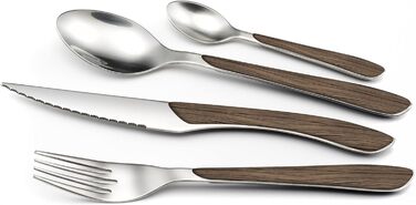 Набор столовых приборов Amefa ECLAT Nature, 24 предмета, набор столовых приборов на 6 человек, коричневые пластиковые ручки под дерево, можно мыть в посудомоечной машине, столовые приборы из нержавеющей стали, светлое дерево (темное дерево)
