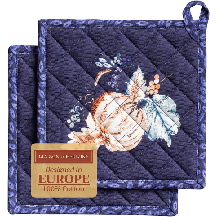 Рукавички для духовки Maison d&39 Hermine, підставки для каструль, 100 бавовна, термостійкі кухонні рукавички, рукавички для духовки (19 см x 33 см) та підставки для каструль (20 см x 20 см) для приготування їжі, Morzine - рукавички для духовки на День по