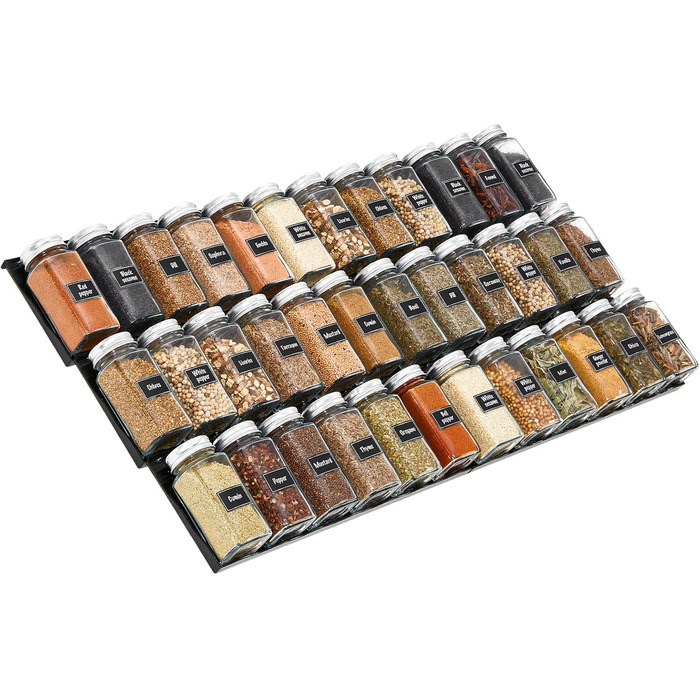 Органайзер для специй раздвижной пластиковый, 36,4 x 66 x 1,65 см, черный Lifewit