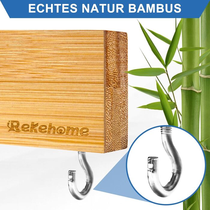 Тримач ножа магнітний з 2 гачками, 40 см дерев'яний з надсильним магнітом (бамбук) Rekehome
