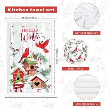 Набір з 2 різдвяних кухонних рушників 60 x 40 см Червоні птахи Arquiel