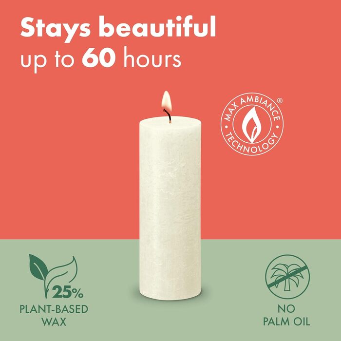 Свічки Bolsius Rustic Pillar - Металеві, що згасають - Рожеві та червоні - Упаковка з 4 шт. - Тривалий час горіння 60 годин - Без запаху - Містить натуральний рослинний віск - Без пальмової олії - 13 x 7 см (13 x 6,8 см, зелені та мідні)