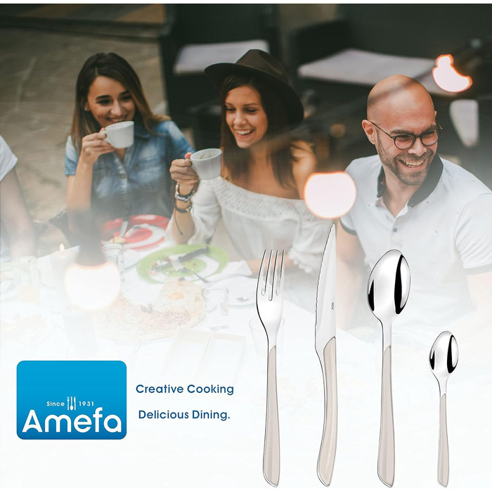 Набор столовых приборов, 24 предмета, набор столовых приборов на 6 человек, коричневые пластиковые ручки под дерево, можно мыть в посудомоечной машине, столовые приборы из нержавеющей стали, светлое дерево (белый)