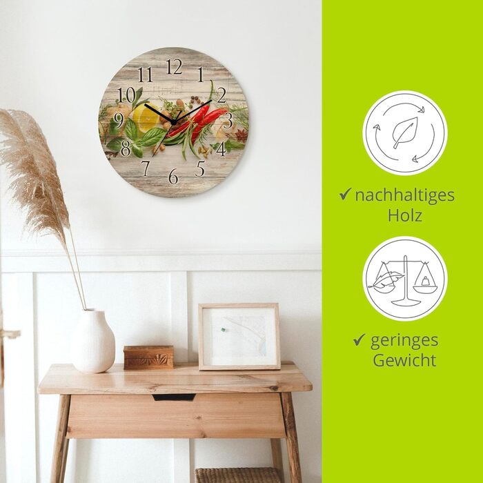 Настінний декор ARTLAND настінний годинник дерев&39яний без цокання безшумний круглий Ø 30 см кухонний годинник кава капучино круасан T5XO Капучино та круасан (трави та спеції, кварцовий годинник)