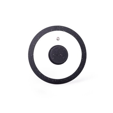 Кришка Fissman 16 см ARCADES з 'мармуровим' силіконовим обідком колір чорний скло (19900)