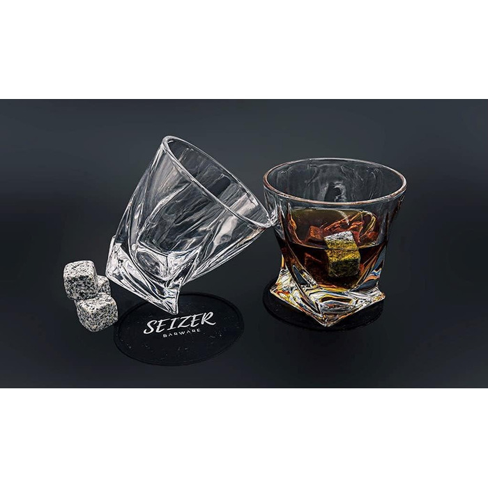 Набор стаканов для виски и 8 камней для виски в деревянной раме подарочная коробка SEIZER