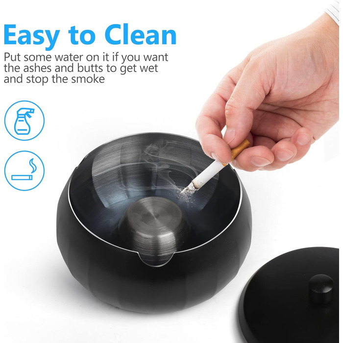 Попільничка з кришкою 11 см чорна JSVER