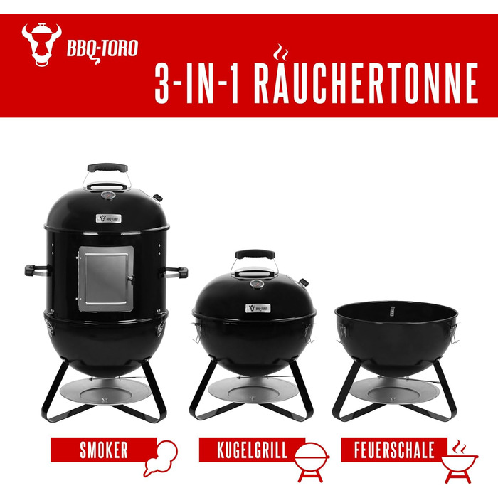 Бочка для барбекю 3 в 1, чорний, 47 см BBQ-Toro