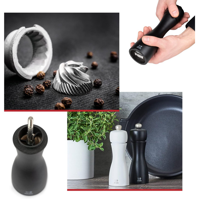 Млин для перцю Млин для солі Таїті 20 см Дует Перець Кристалічна Сіль - Класичне регулювання помелу - Виготовлено з деревини, сертифікованої PEFC - Французьке ноу-хау - Чорно-білий матовий (Pepper Mill, Matt Black)