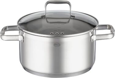 Універсальний набір каструль RSLE CHARM високої якості з 3 каструлями та 1 каструлею, нержавіюча сталь 18/10, скляна кришка, внутрішня вага, підходить для індукційних плит, можна мити в посудомийній машині (16 см, каструля)