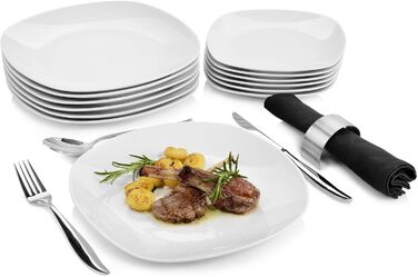 СПІВАЧКА Білий столовий сервіз Bilgola, порцеляновий набір посуду з 30 предметів на 6 персон, набір тарілок округлого дизайну, обідня тарілка (столовий сервіз 12 шт. )