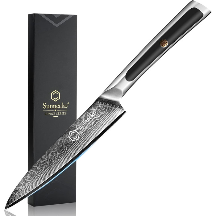 Дамаський ніж Sunnecko 20 см Кухонний ніж шеф-кухаря - гострий ніж з дамаської сталі, кухонний ніж з ергономічною ручкою