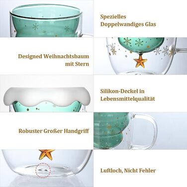 Різдвяний скляний кухоль 300 мл з кришкою та ложкою, стиль 10 Syfunlv