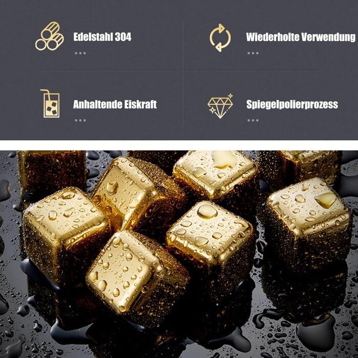 Набір каменів для віскі з нержавіючої сталі 8 шт золотисті sinzau