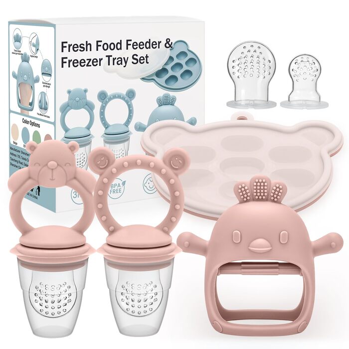 Контейнер для зберігання дитячого харчування, фруктова пустушка, силіконовий дозатор для фруктової їжі, дитяче грудне молоко, прорізування зубів, морозиво, без BPA, підходить для безпечного самостійного годування 3-місячних дітей (Pink04)