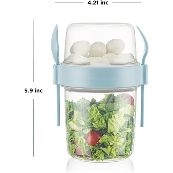 Стаканчик для йогурту IDOBY з ложкою та виделкою, набір з 4 шт. , 650 мл, 100 без бісфенолу А. Практичний стаканчик для пластівців, багаторазовий стаканчик для сніданку, ідеально підходить для школи та офісу.