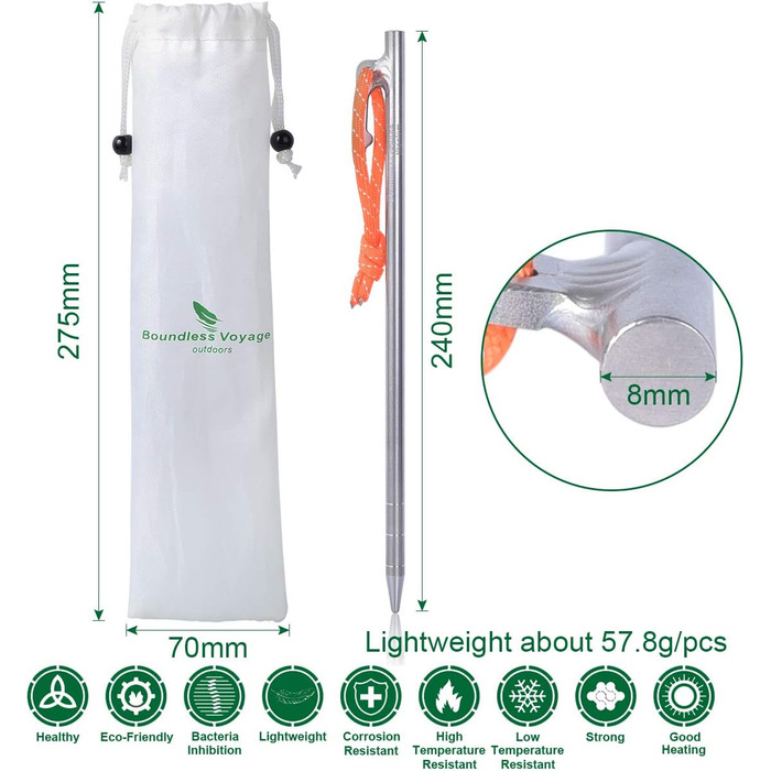 Сверхмощные высокопрочные колышки для кемпинга из титанового сплава для поездок на свежем воздухе, пеших прогулок, садоводства (6 шт. (М)), 6 Pack