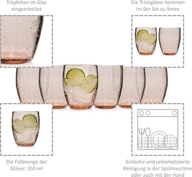 Набор бокалов для питья Singer Porto Набор стеклянных бокалов из 6 предметов на 6 человек, стакан для воды, разноцветный, уникальная огранка, повседневный, семейный ужин, офис, набор стаканов для сока на открытом воздухе 310 мл (London Brown 6 шт.)