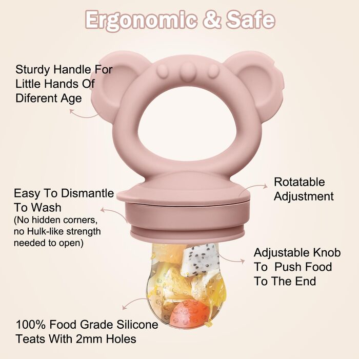 Комбінована годівниця для фруктів та міні-лоток для перекусів у морозильній камері, для дітей віком від 4 років, форми для грудного молока для охолодження дитини, силіконова годівниця без бісфенолу А для малюків, що прорізуються зубки (коала/курча/блакитн