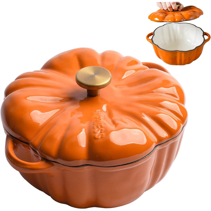 Емальована жаровня у формі гарбуза 1,5 л з кришкою, помаранчева SMELEYOU