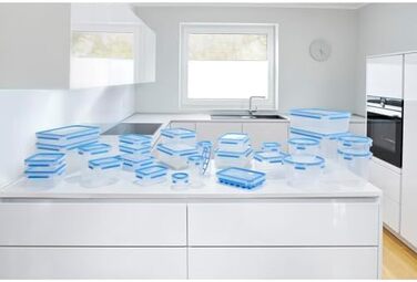 Набір контейнерів для зберігання продуктів EMSA Clip & Close, прямокутні, 5 x 0,8 л, коробки для зберігання, 100 герметичні, придатні для миття в посудомийній машині, морозильної камери та мікрохвильової печі, прозорі, сині, зроблені в Німеччині, N10307 (