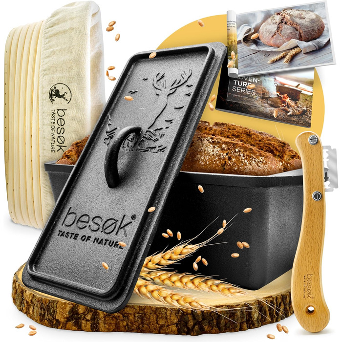 Форма для випікання хліба besok з кришкою, включаючи буклет з рецептами - чавунна форма для випікання 28 см аксесуари для випікання хліба - хліб, форма для випікання тостів, форма для хліба, каструля, квадратна форма для випічки (набір для випікання хліба