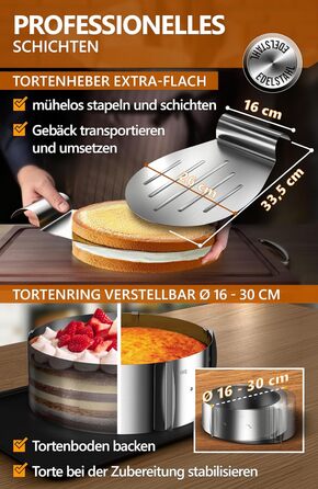 Аксесуари для торта 4smile - набір з нержавіючої сталі для нарізання торта, 3 предмети - насадка для різання основи торта кондитерський ніж сервер для торта - насадка для різання торта ідеально підходить для приготування торта