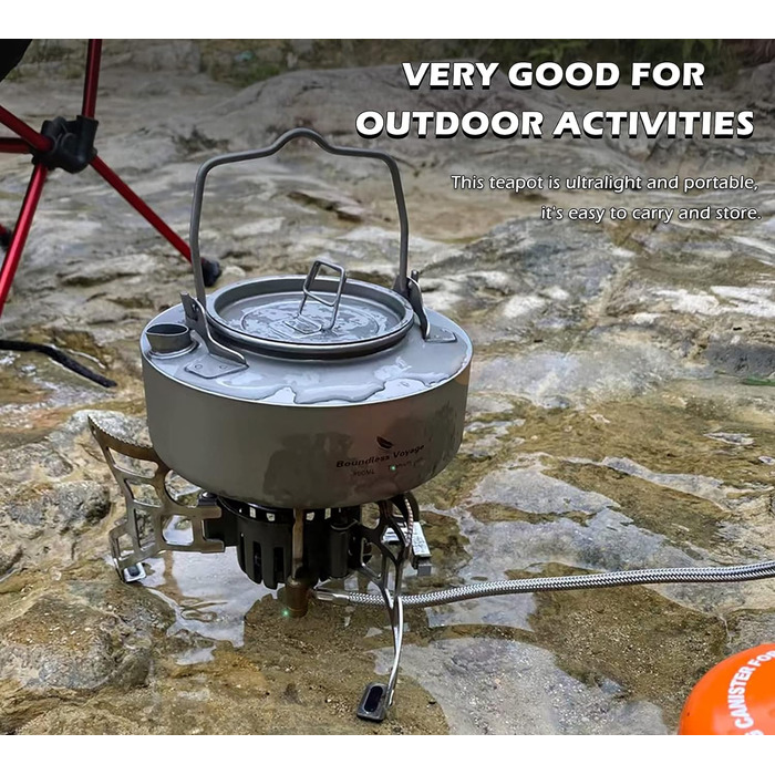 Титановий чайник для кемпінгу 700 мл. зі складною ручкою iBasingo