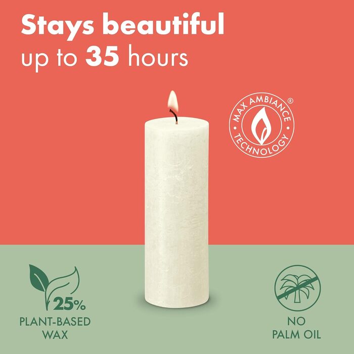 Свічки Bolsius Rustic Pillar - Оливково-зелені - Набір з 4 шт. - Декоративні побутові свічки - Час горіння 60 годин - Без запаху - Натуральний рослинний віск - Без пальмової олії - Оливково-зелені (8 x 7 см, світло-сірі)