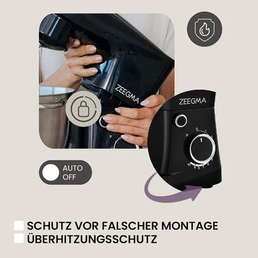 Кухонний комбайн-міксер 1500 Вт 5,2 л чорний Planeet Easy Zeegma