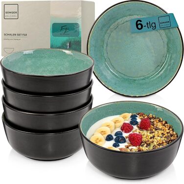 Кам&39яні миски для пасти 6 предметів, набір мисок для пасти на 6 осіб, набір мисок, придатний для миття в посудомийній машині та мікрохвильовій печі, велика багатофункціональна миска темно-сірого кольору 750 мл VALUE COLLECTION (Фіджі, миски 6 предметів)