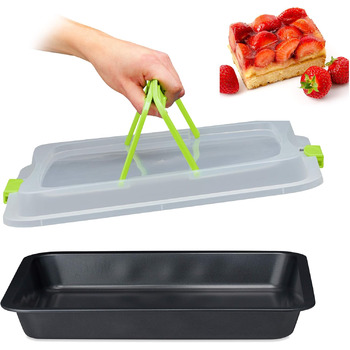 Деко для випікання з кришкою Relaxdays, ящик для транспортування тортів 3-в-1, ШxГ 40,5x32,5 см, високий бортик, прямокутне деко для тортів, (зелене)