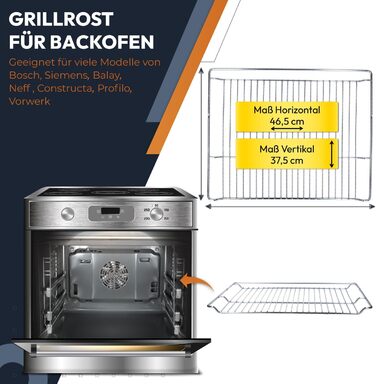 НАБІР деко 465 x 375 x 26 мм і решітка для гриля підходить для духовки Bosch Siemens 17008354, 00662999 решітка для гриля 00574876, емальоване, висувне, деко для випікання, деко для випічки, деко для торта, деко для піци (1 решітка для гриля)