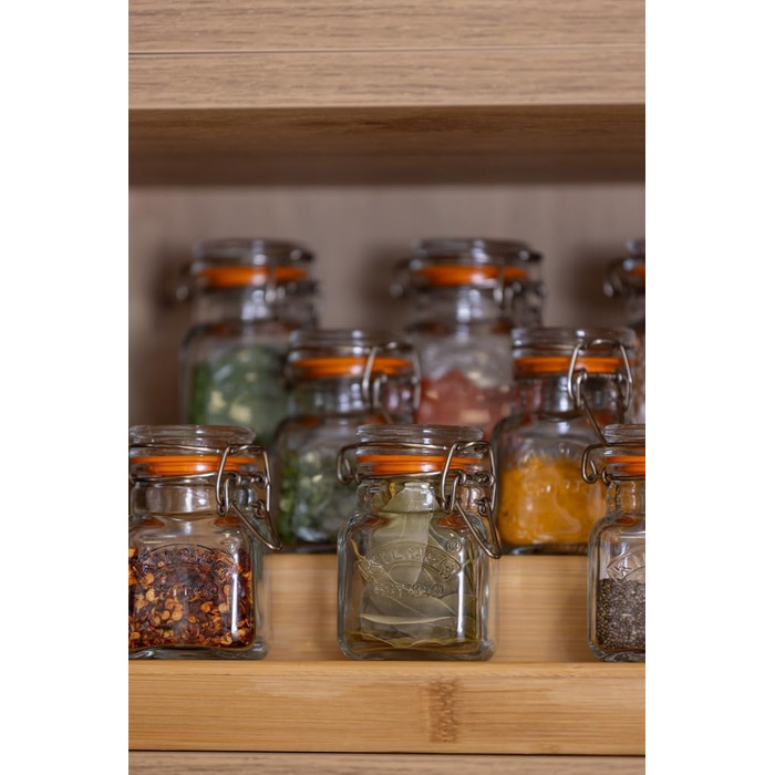 Набір баночок для спецій 70 мл, 6 предметів з дерев'яною полицею Kilner
